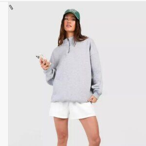 Boohoo Tall Basic Oversized Half Zip Sweatshirt - Medium in Ash Grey